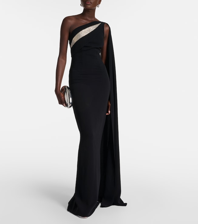 Roland Mouret Embellished one-shoulder cady gown