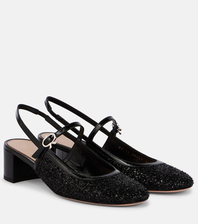 GIANVITO ROSSI Leather-trimmed slingback pumps