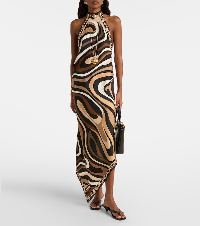 Pucci Marmo halterneck silk satin midi dress