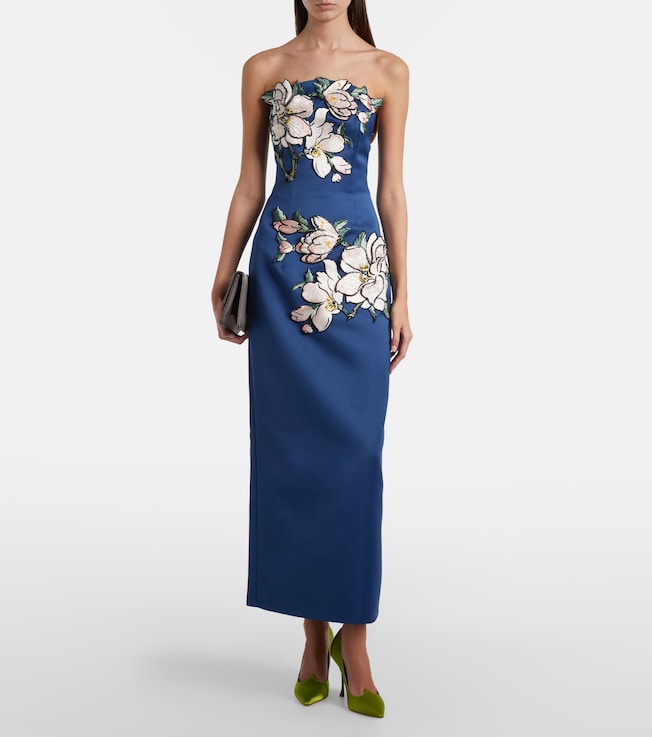 LEO LIN Ava floral-appliqué strapless midi dress