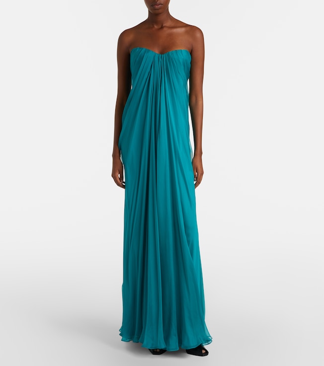 McQueen Draped silk chiffon bustier gown
