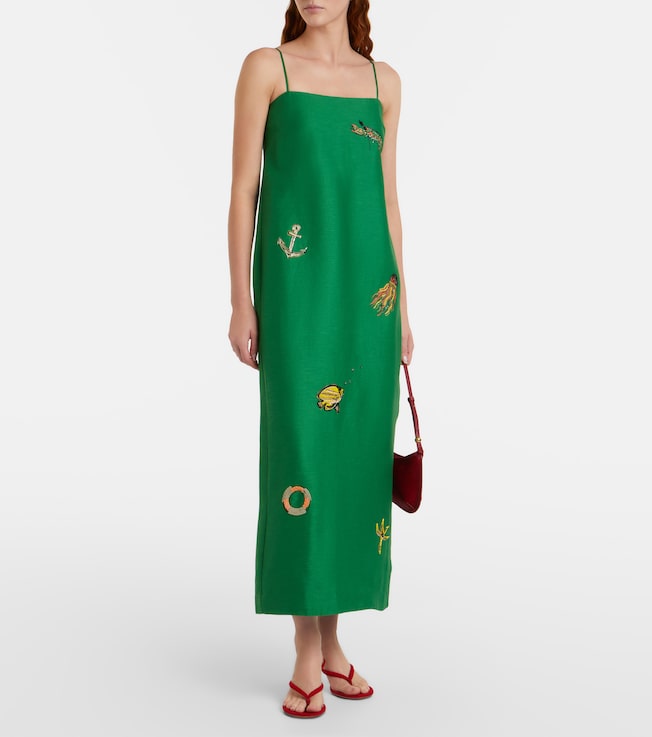 Alémais Embellished printed linen-blend maxi dress