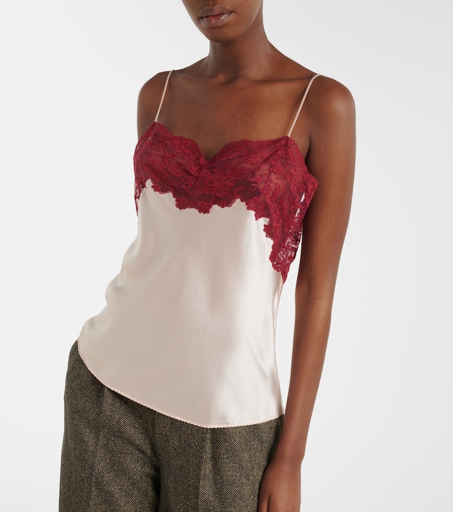 Saint Laurent Lace-trimmed silk satin camisole