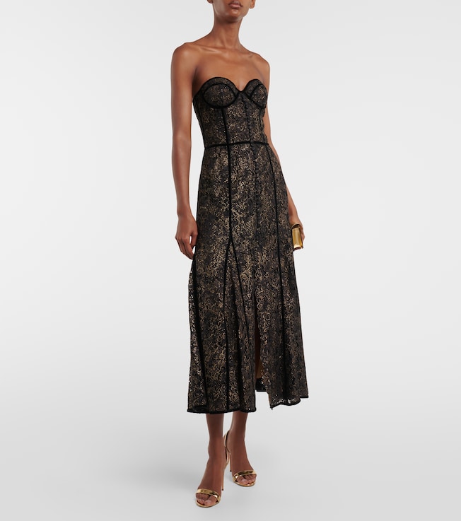 Costarellos Castora strapless lace midi dress