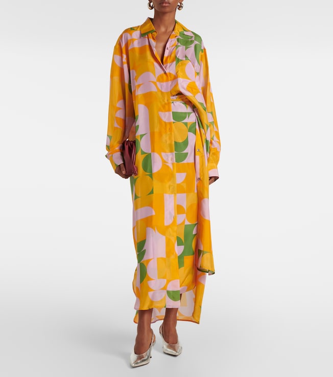 Dries Van Noten Printed silk pongee shirt dress