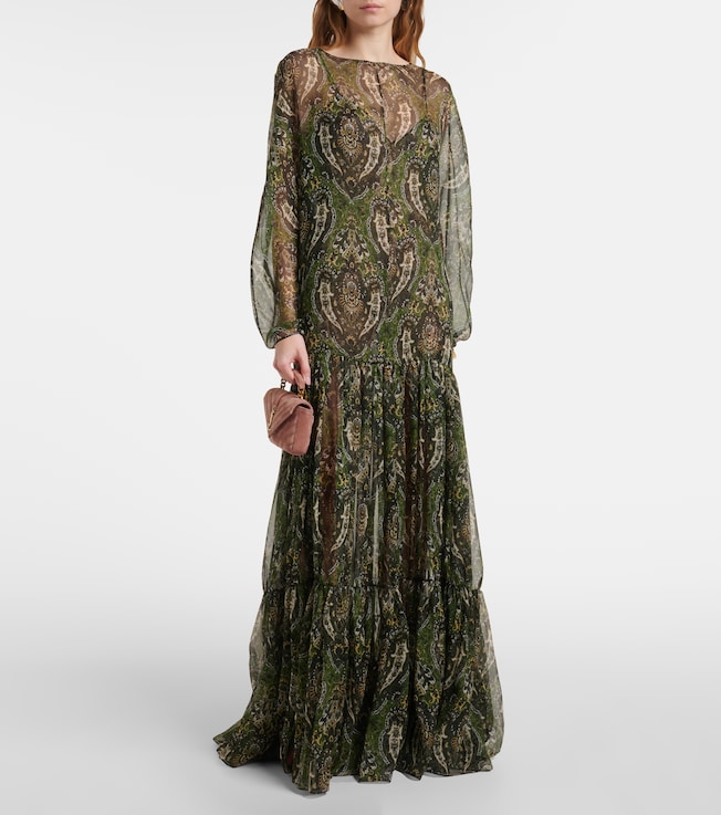 Saint Laurent Paisley silk crépon maxi dress