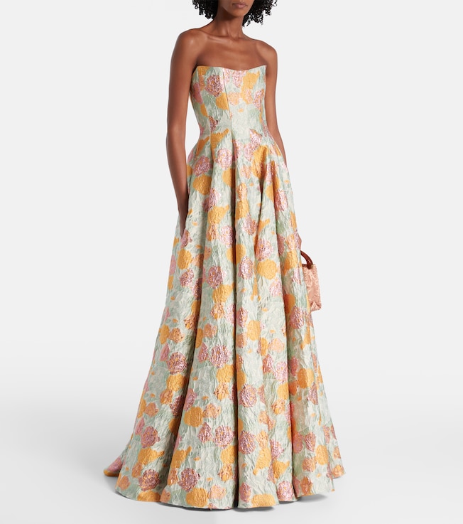Markarian Floral lamé brocade corset gown