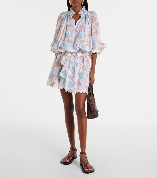 Juliet Dunn Printed scalloped cotton shirt dress