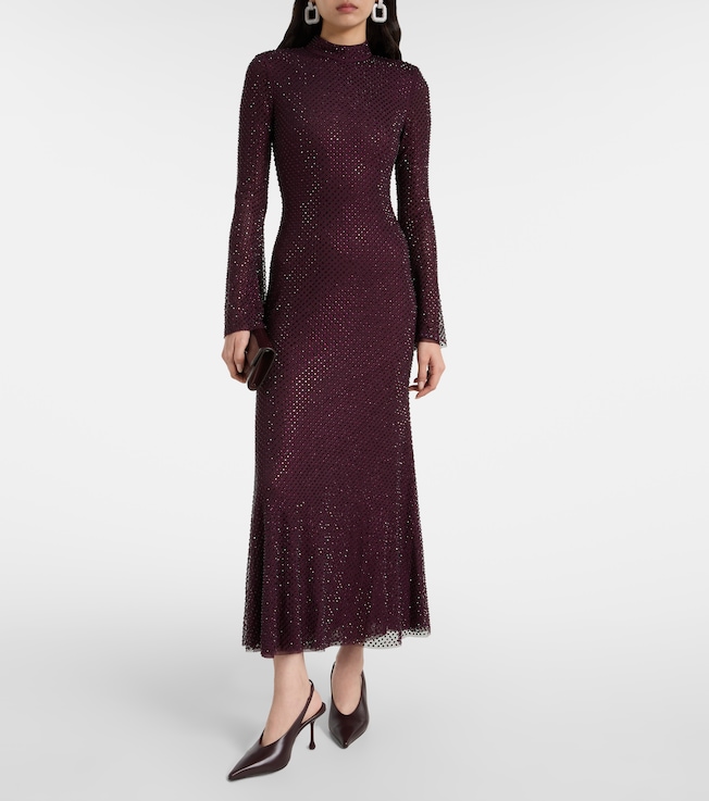 self-portrait Rhinestone mesh maxi dress