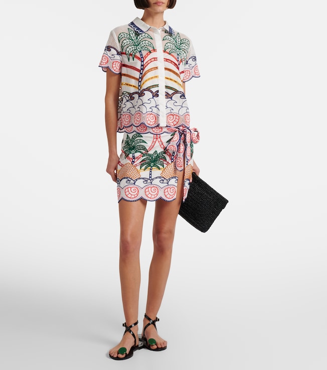 FARM Rio Broderie anglaise cotton wrap skirt