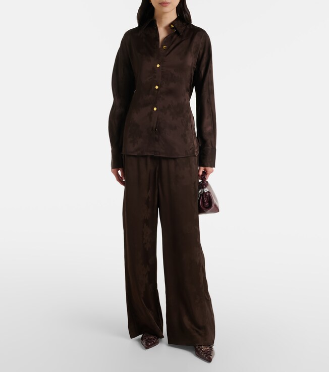 GANNI Satin jacquard wide-leg pants