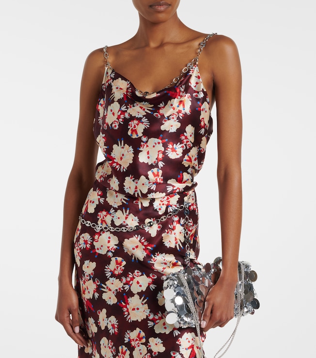 Rabanne Chain-detail floral silk satin top