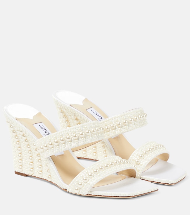 JIMMY CHOO Bridal Sacoria 85 embellished wedge mules