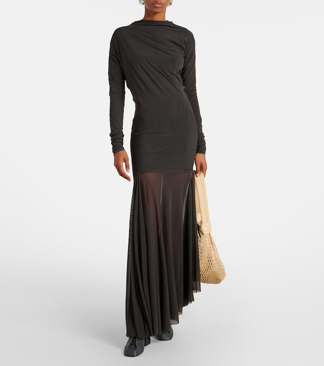 lemaire draped mesh jersey maxi dress Lemaire Double Layer Dress