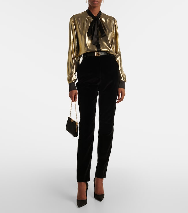Dolce&Gabbana Tie-neck silk-blend lamé blouse