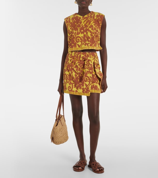 Alémais Amarillo printed cotton-blend wrap skirt