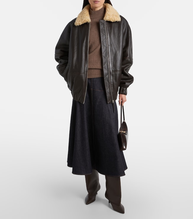 Jacquemus Bombardier shearling-trimmed leather bomber jacket