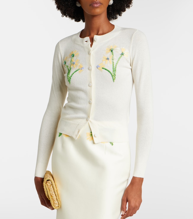 LEO LIN Claire embellished wool and cashmere cardigan