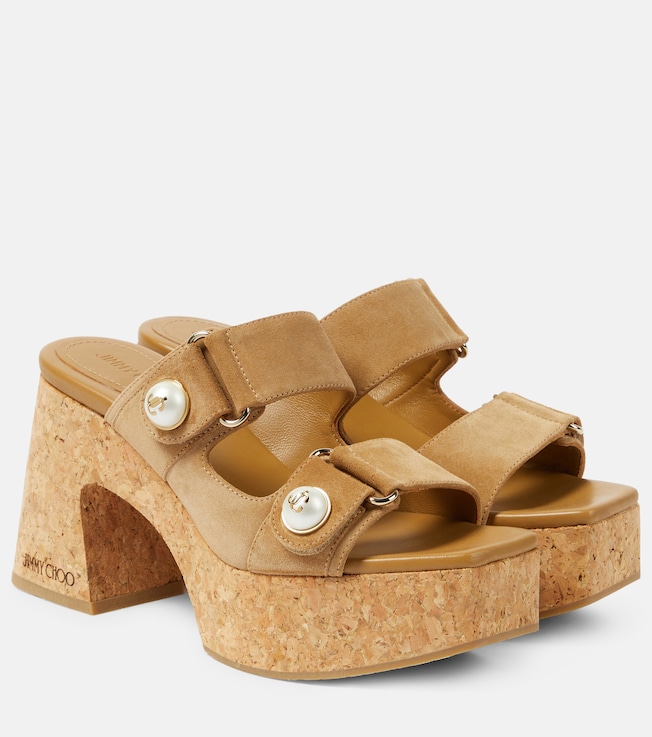 JIMMY CHOO Fayence 95 suede platform mules