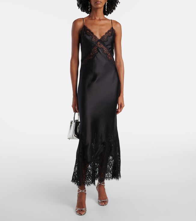 Rebecca Vallance Tamera lace-trimmed satin slip dress