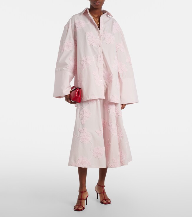 Rotate Lipy embroidered oversized cotton shirt