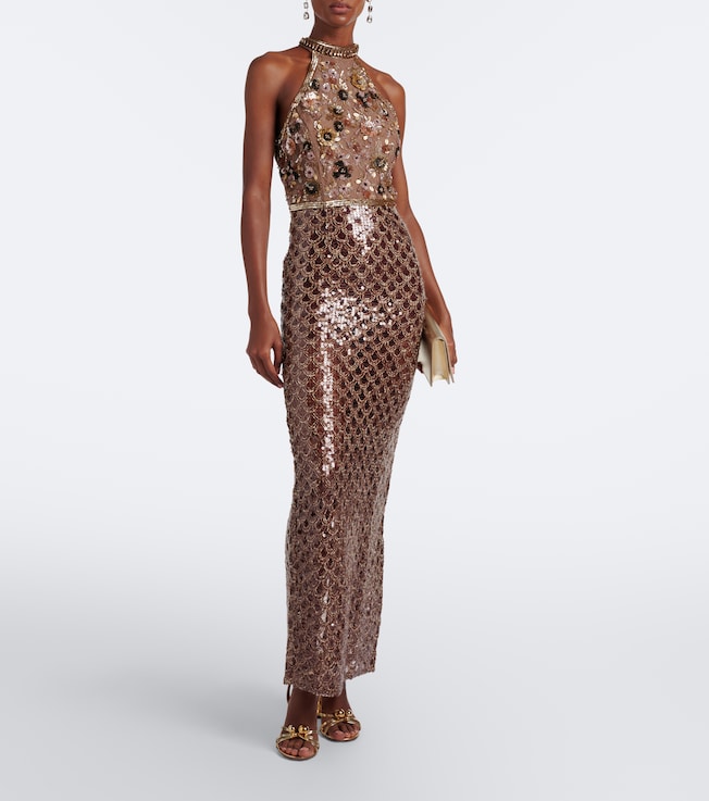 LA FUORI Scales of Gold embellished halterneck gown