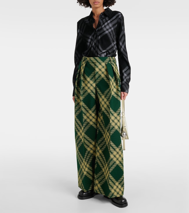 Burberry Checked wool twill wide-leg pants