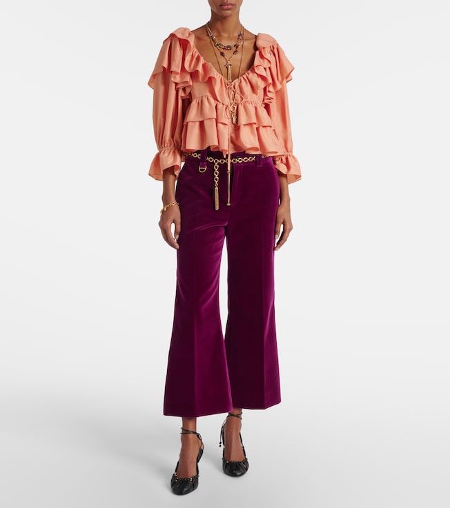 Chloé Cotton velvet cropped bootcut pants