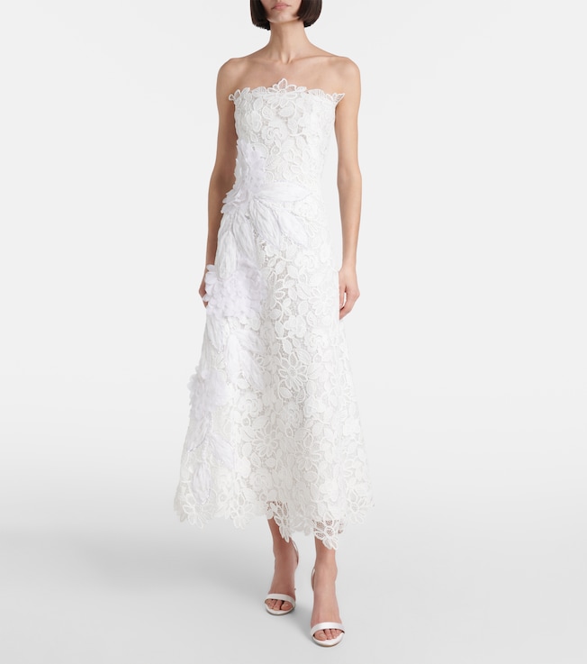Costarellos Floral-appliqué lace gown