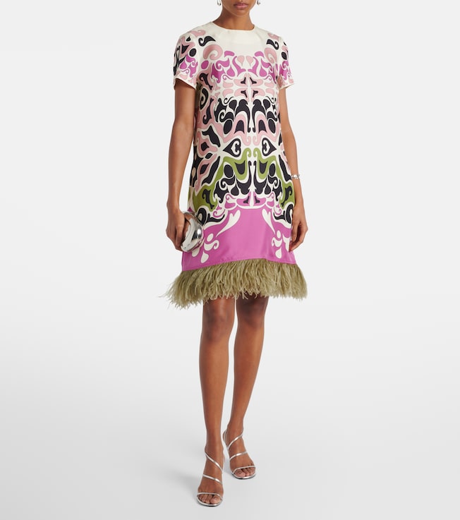 La DoubleJ Mini Swing feather-trimmed silk minidress