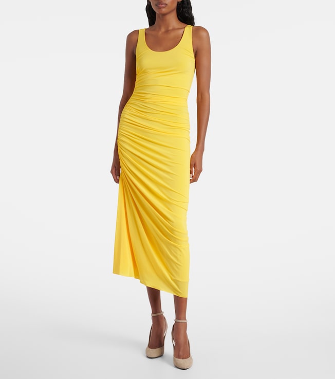 Alaïa Asymmetric gathered jersey maxi dress