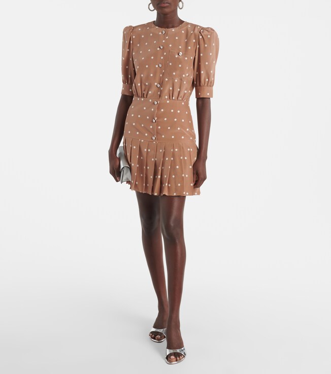 Alessandra Rich Pleated polka-dot silk minidress