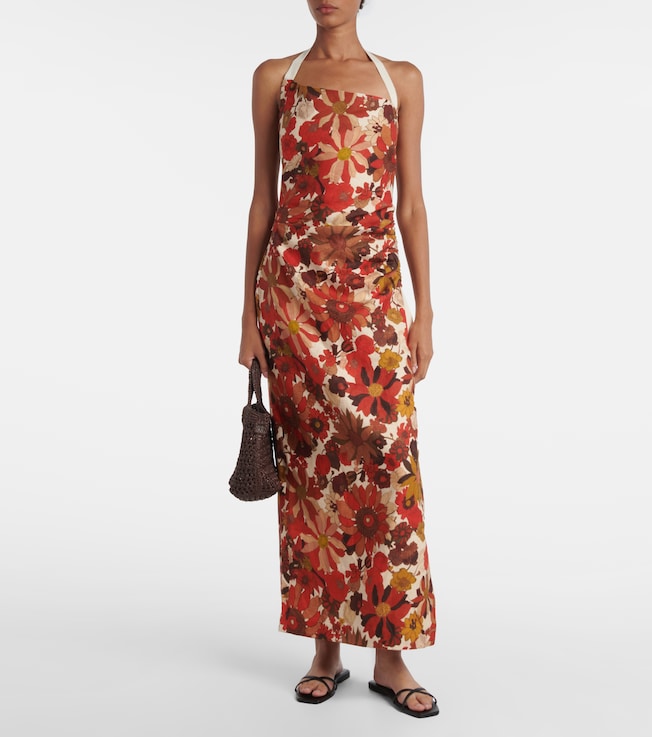 SIR. Castella floral gathered linen maxi dress