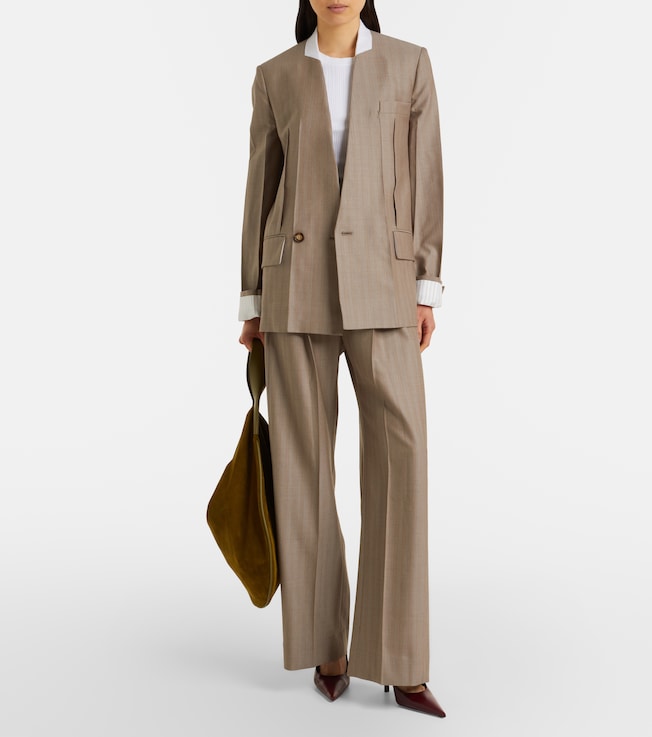 Victoria Beckham Herringbone virgin wool pleated pants