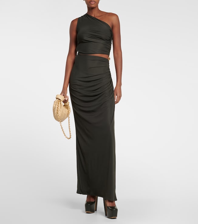 Bottega Veneta One-shoulder ruched jersey cutout gown