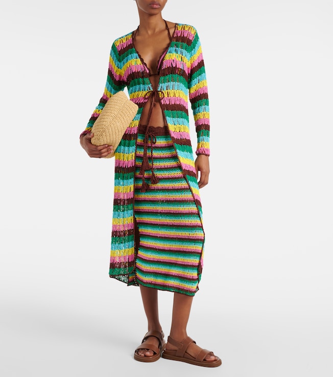 Anna Kosturova Striped crochet cotton beach cover-up