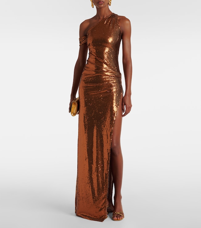 The New Arrivals Ilkyaz Ozel Lizette sequined one-shoulder gown