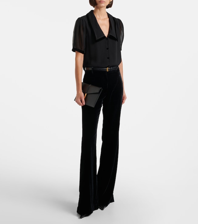 FRAME Sailor velvet-trimmed silk blouse 
