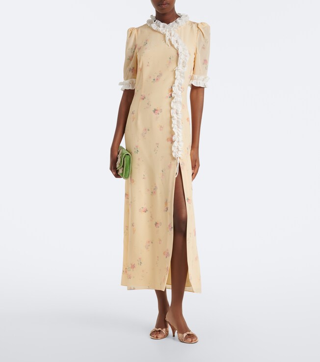 Alessandra Rich Floral ruffled silk midi dress