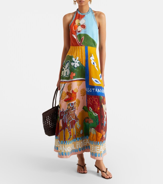 Alémais x MLAK printed linen-blend midi dress