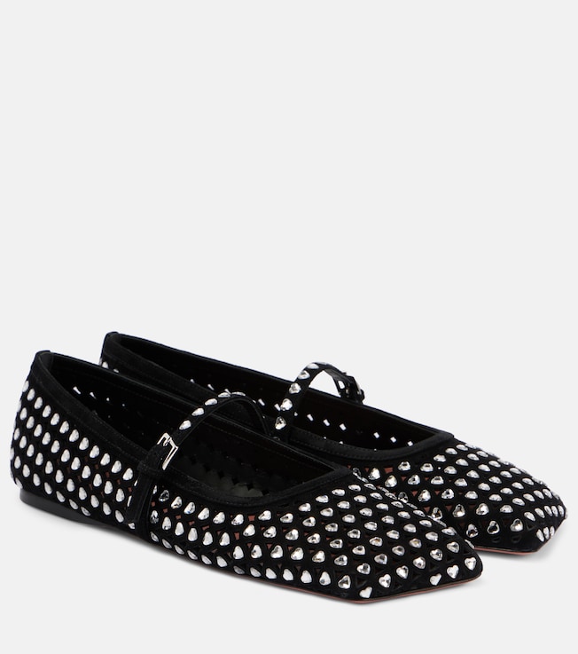 AMINA MUADDI Ane crystal-embellished leather Mary Jane flats