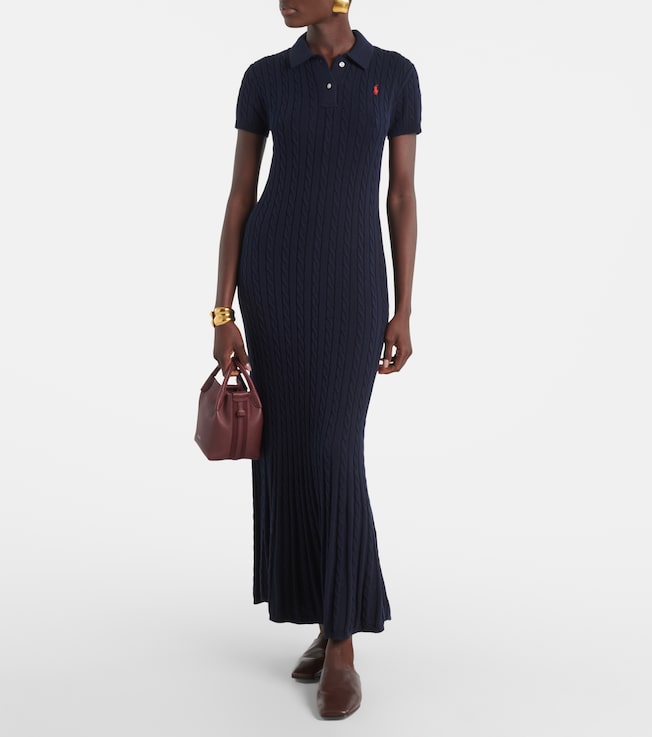 Polo Ralph Lauren Ribbed-knit cotton-blend polo dress