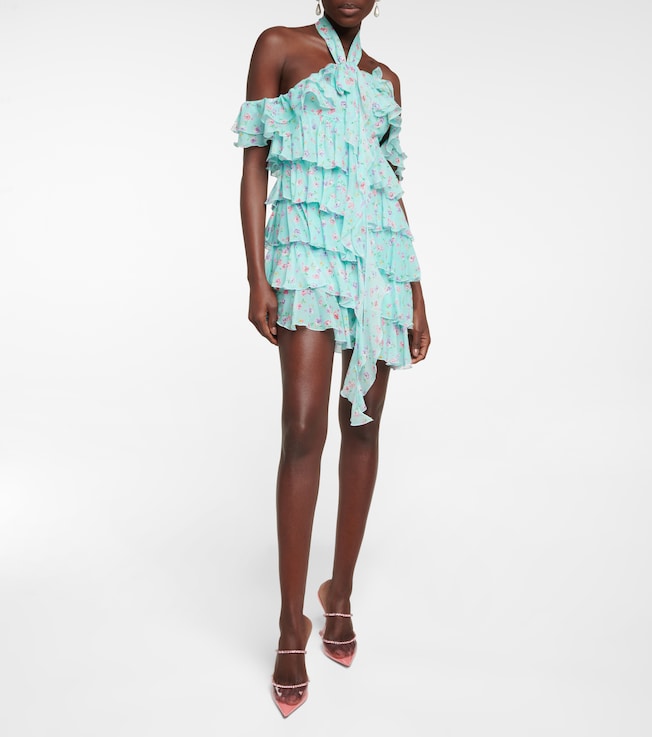 Alessandra Rich Halterneck ruffle-detail silk minidress