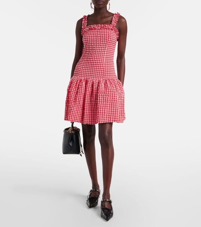 GANNI Seersucker ruffled minidress