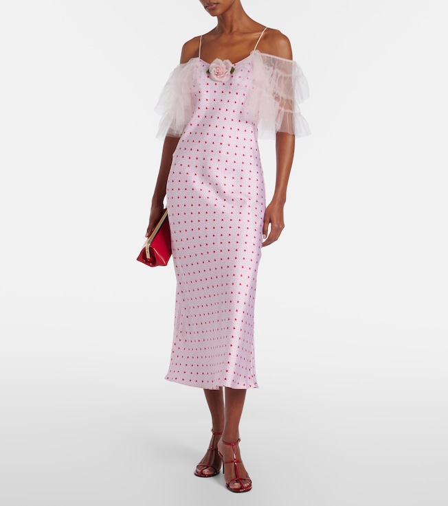 Rodarte Floral-appliqué printed silk slip dress