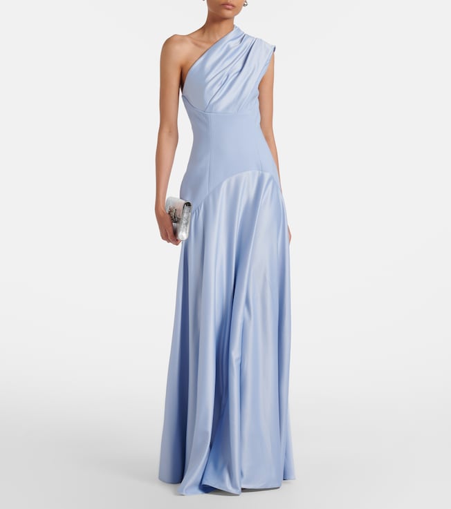 Solace London Gabriela one-shoulder crêpe and satin gown
