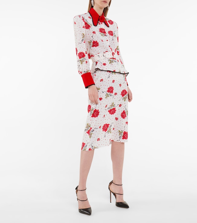 Rodarte High-rise floral silk crêpe midi skirt