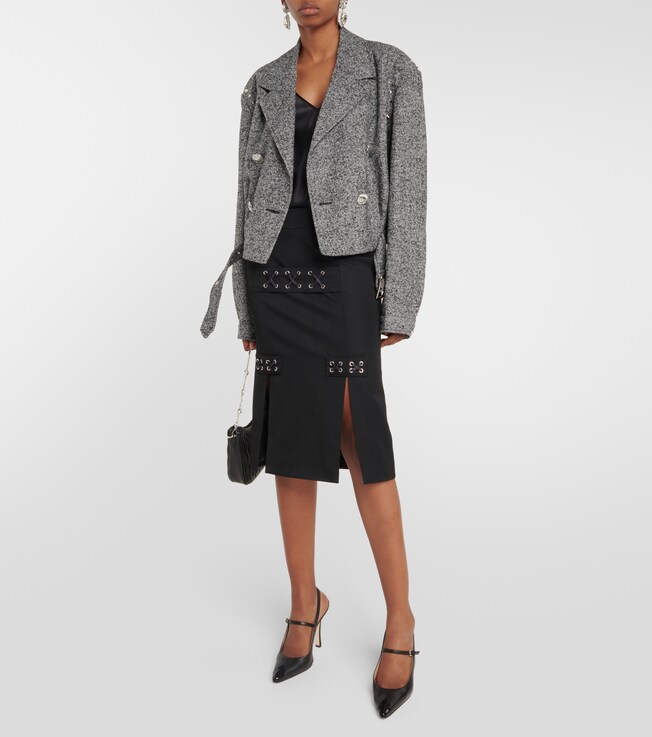 Alessandra Rich Herringbone cropped wool-blend jacket