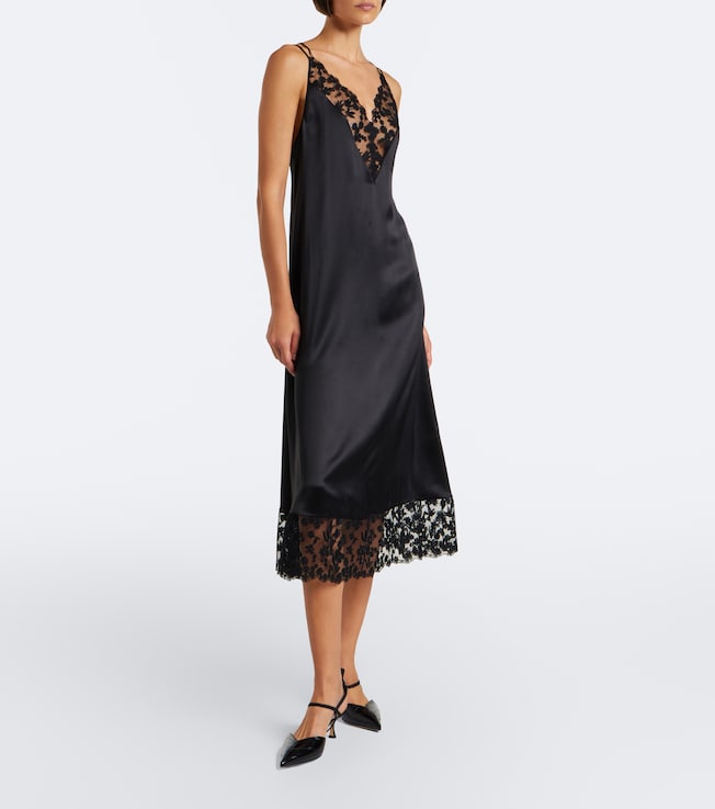 Fendi Lace-trimmed silk slip dress