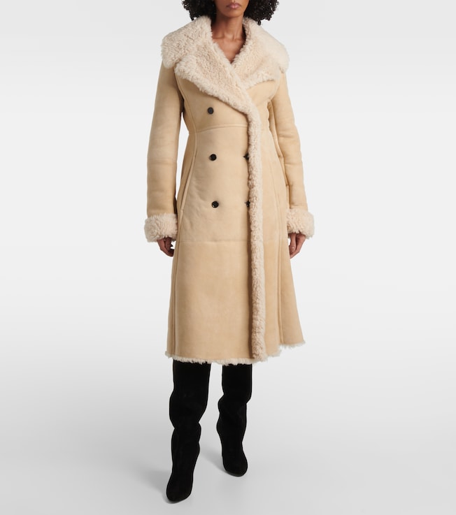 Alaïa Shearling-trimmed suede coat